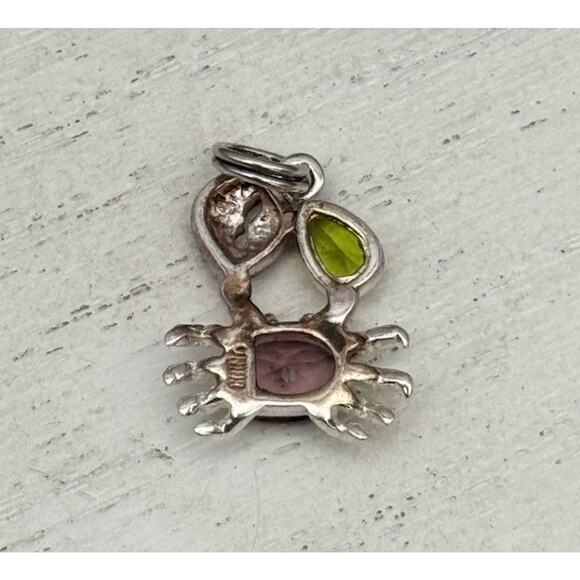 Sterling Rhodium Plated Peridot Pink Quartz Enamel Dungeness CRAB Small Charm 2G - Picture 3 of 5